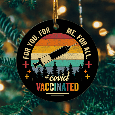 Alternative view of For You for Me for All Covid Vaccinated Vintage Decorative Ornament - Holiday Flat Circle Ornament