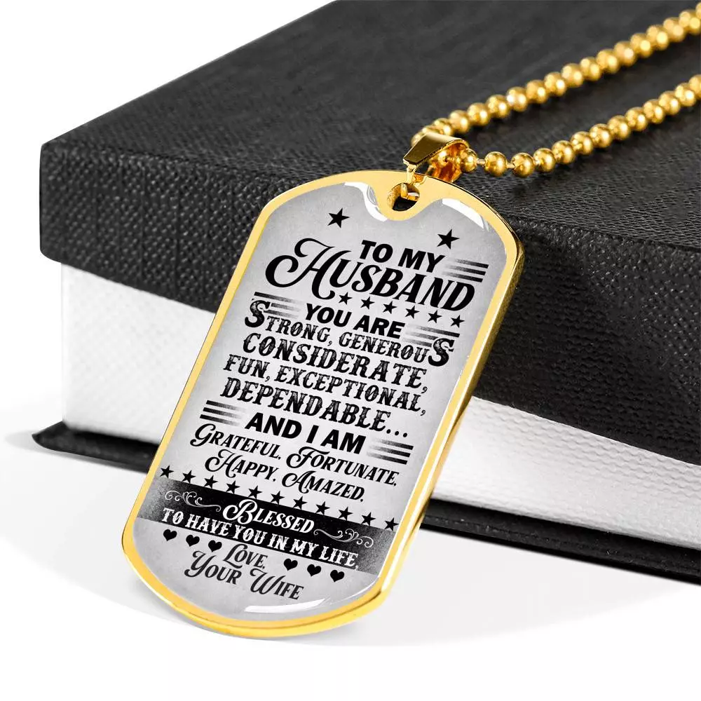 Adorable Saying From Wife To My Husband Dog Tag Pendant Necklace - I Am Blessed To Have You In My Life Couple Anniversary Necklace