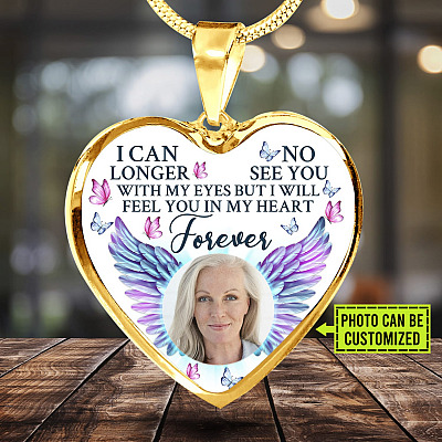 Alternative view of Custom Photo I Can No Longer See You With My Eyes Personalized Memorial Heart Necklace - Bangle
