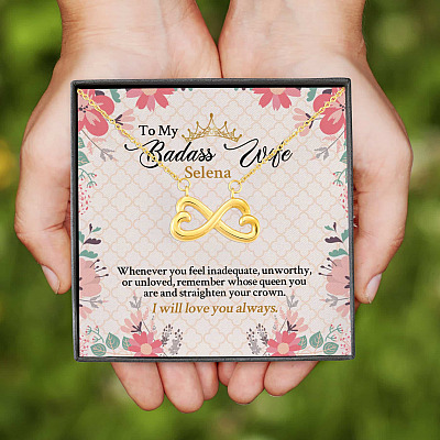 Alternative view of Personalized Name To My Badass Wife Whenever You Feel Inadequate Unworthy Or Unloved Infinity Heart Pendant Necklace
