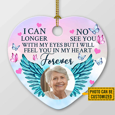 Alternative view of Custom Photo I Can No Longer See You With My Eyes Personalized Memorial Heart Ornament