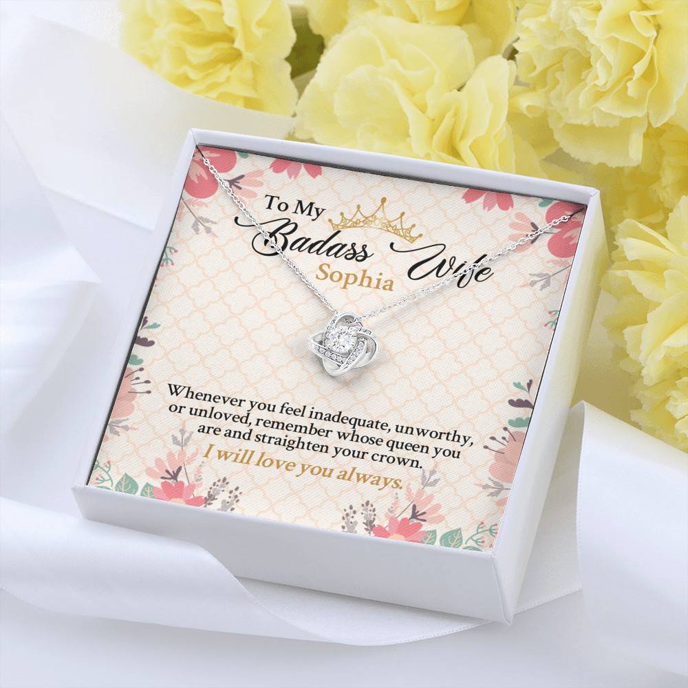 Personalized Name To My Badass Wife Whenever You Feel Inadequate Unworthy Or Unloved Love Knot Pendant Necklace Personalized Name To My Badass Wife Whenever You Feel Inadequate Unworthy Or Unloved Love Knot Pendant Necklace