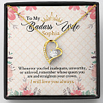 Personalized Name To My Badass Wife Whenever You Feel Inadequate Unworthy Or Unloved Forever Love Pendant Necklace - Forever Love Necklace (18K Yellow Gold)