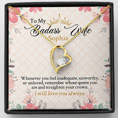 Personalized Name To My Badass Wife Whenever You Feel Inadequate Unworthy Or Unloved Forever Love Pendant Necklace - Forever Love Necklace (18K Yellow Gold)