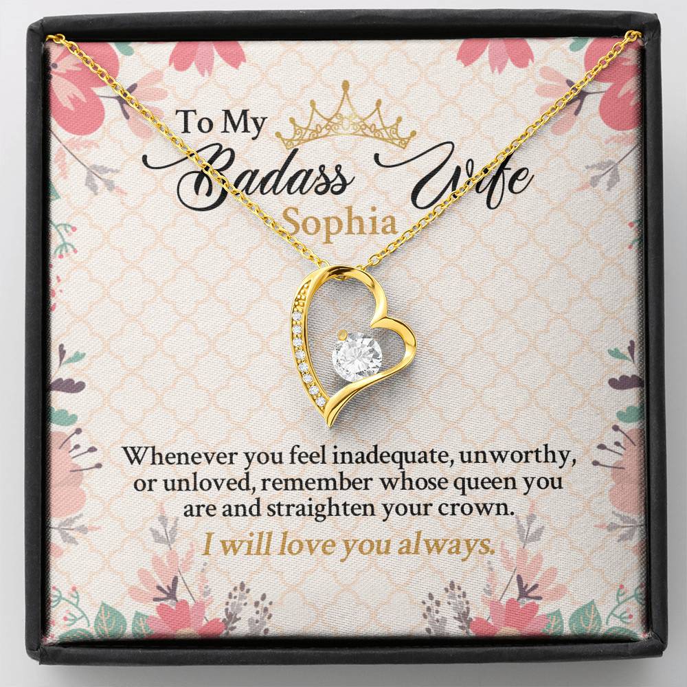 Personalized Name To My Badass Wife Whenever You Feel Inadequate Unworthy Or Unloved Forever Love Pendant Necklace - Forever Love Necklace (18K Yellow Gold)