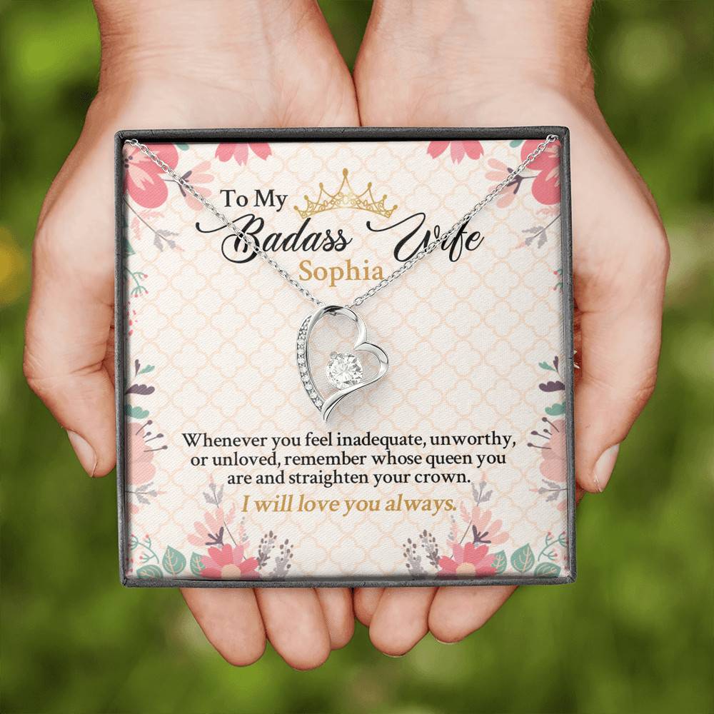 Personalized Name To My Badass Wife Whenever You Feel Inadequate Unworthy Or Unloved Forever Love Pendant Necklace