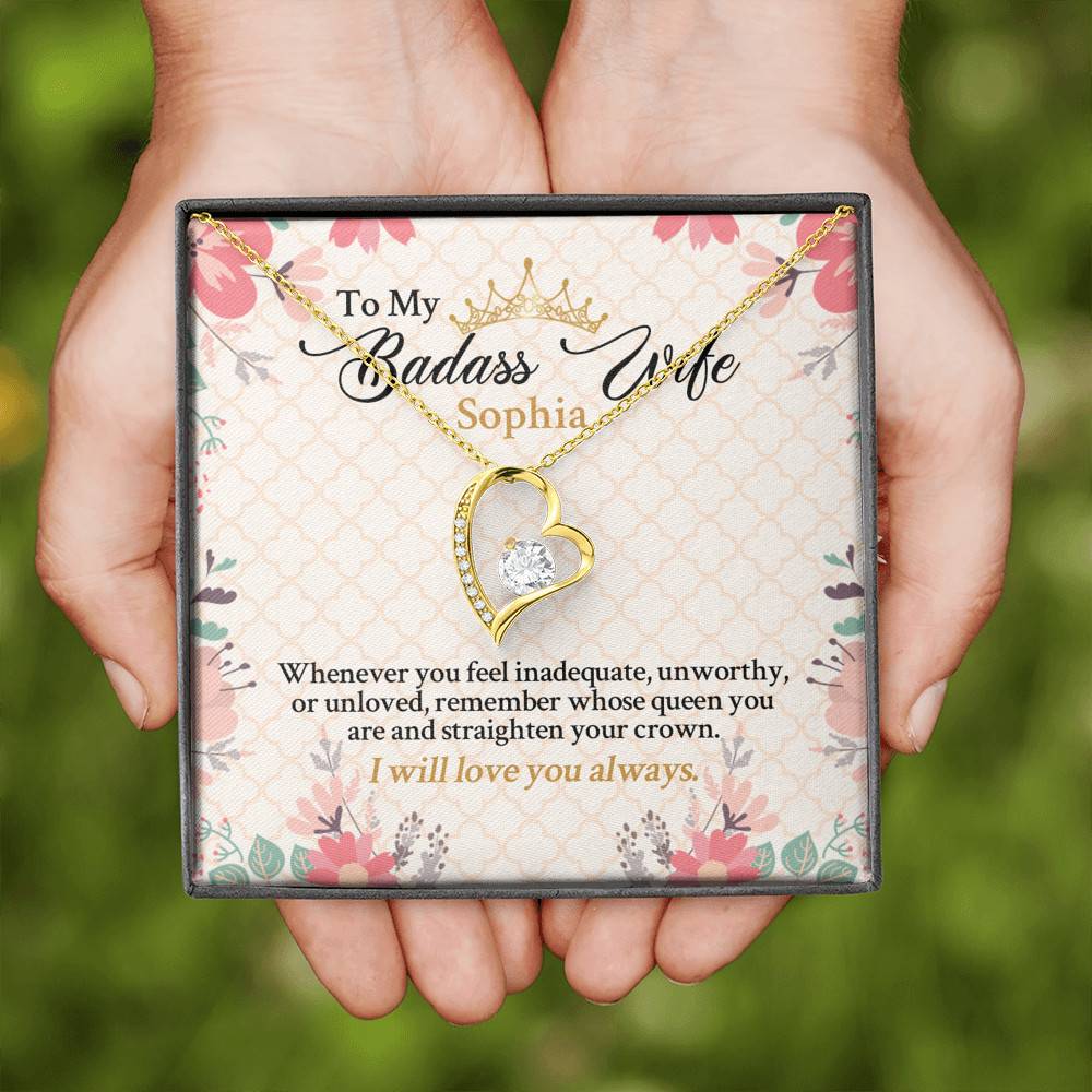 Personalized Name To My Badass Wife Whenever You Feel Inadequate Unworthy Or Unloved Forever Love Pendant Necklace