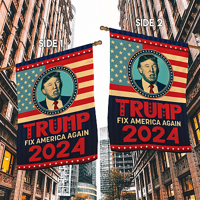 Alternative view of Trump Fix America Again 2024 Outdoor Garden Flag - House Flag - Wall Flag