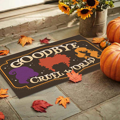 Alternative view of Goodbye Cruel World Funny Sanderson Sisters House Doormat - Hocus Pocus Halloween Outdoor Indoor Doormat