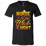 Nurse By Day Witch By Night T-Shirt, Black, V-Neck T-Shirt