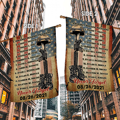 Alternative view of Names Of 13 Fallen Soldiers Never Forget 08/26/2021 Decorative Garden Flag - Indoor Outdoor Flag - House Flag