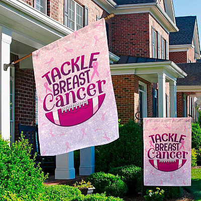 Alternative view of Football Tackle Breast Cancer Pink Ribbon Decorative Garden Flag - Breast Cancer Awareness House Flag - Wall Flag