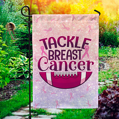Football Tackle Breast Cancer Pink Ribbon Decorative Garden Flag - Breast Cancer Awareness House Flag - Wall Flag