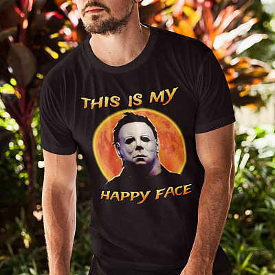 Alternative view of Michael Myers This Is My Happy Face T-Shirt - Funny Halloween T-Shirt - Halloween Killer T-Shirt