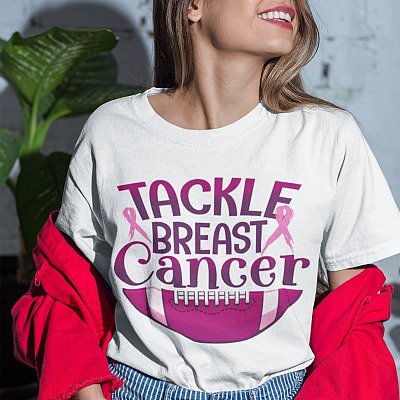 Alternative view of Football Tackle Breast Cancer Pink Ribbon T-Shirt - Breast Cancer Awareness Month Shirt