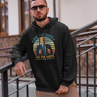Alternative view of One for Biden One for Harris Funny Trump Middle Finger Biden Vintage Hoodie - Sweatshirt - Long Sleeve Shirt