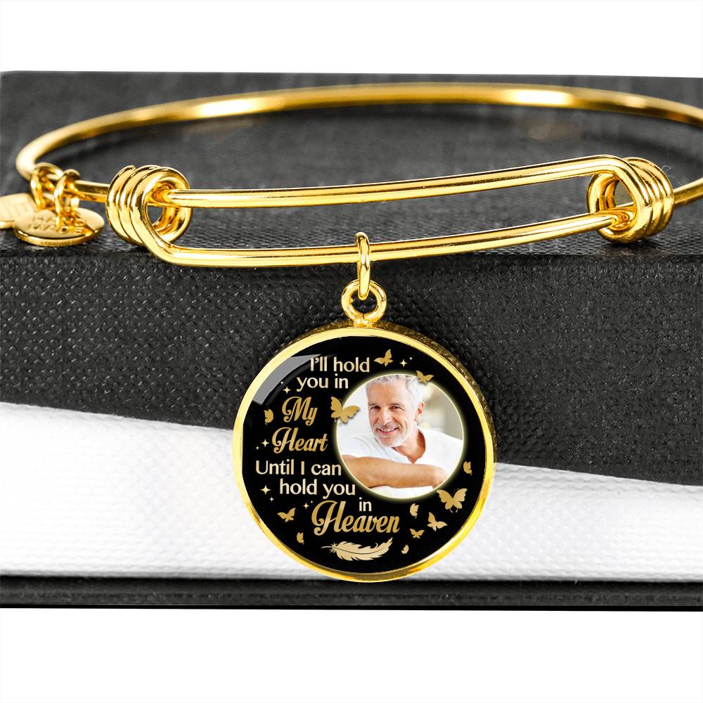 Custom Photo I'll Hold You In My Heart Until I Can Hold You In Heaven Feather Butterfly Memorial Circle Pendant Necklace