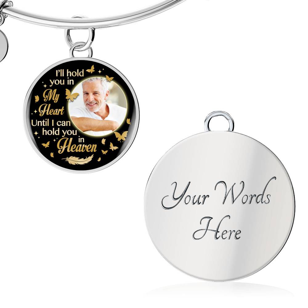 Custom Photo I'll Hold You In My Heart Until I Can Hold You In Heaven Feather Butterfly Memorial Circle Pendant Necklace