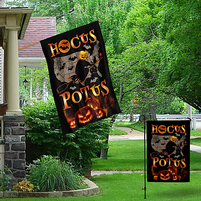 Alternative view of Hocus Potus Trump Is Still My Halloween Potus Decorative Flag - Funny Support Trump Witch Pumpkin Hocus Pocus House Garden House Flag