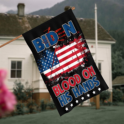 Impeach Joe Biden Blood On His Hands Afghanistan Garden Flag - Biden Blood Handprint Never Forget 13 Fallen Soldiers Decorative Flag