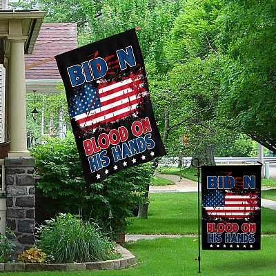Alternative view of Impeach Joe Biden Blood On His Hands Afghanistan Garden Flag - Biden Blood Handprint Never Forget 13 Fallen Soldiers Decorative Flag