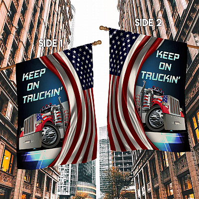 Alternative view of Keep On Truckin' American Outdoor House Flag - Trucker Home Garden Flag - Trucker Home Decorations