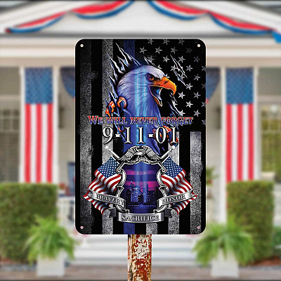 We Will Never Forget 9/11/01 Memorial Police Metal Sign - American Patriotic Indoor Outdoor Home Decor