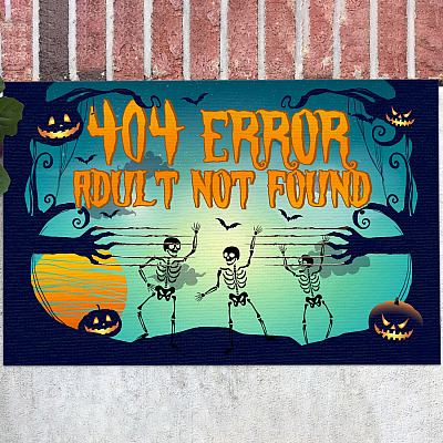 404 Error Adult Not Found Indoor Outdoor Doormat - Skeleton Halloween Doormat