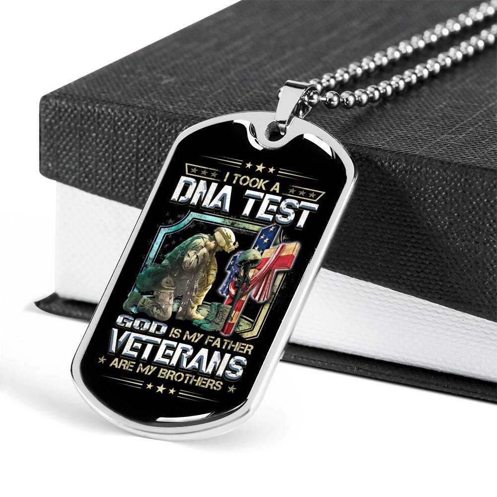 I Took A DNA Test God Is My Father Veterans Are My Brothers Dog Tag Pendant Necklace I Took A DNA Test God Is My Father Veterans Are My Brothers Dog Tag Pendant Necklace