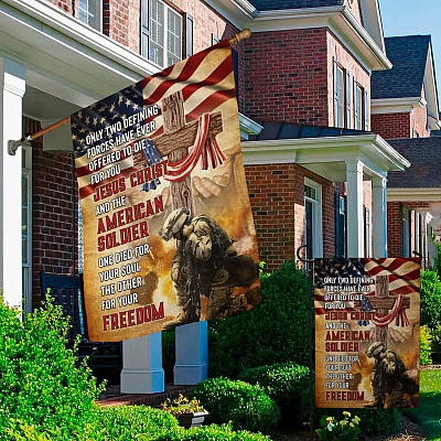 Alternative view of Jesus Christ American Soldier Patriot Decorative Garden Flag - Indoor Outdoor Flag - House Flag - American Veterans Flag