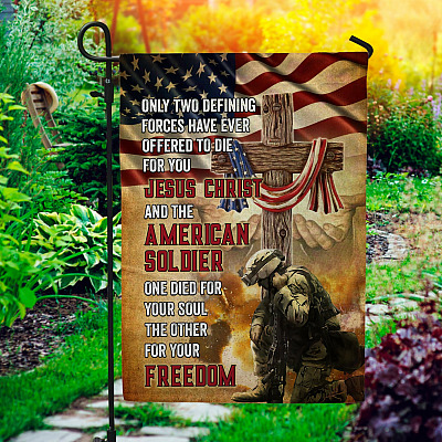 Jesus Christ American Soldier Patriot Decorative Garden Flag - Indoor Outdoor Flag - House Flag - American Veterans Flag