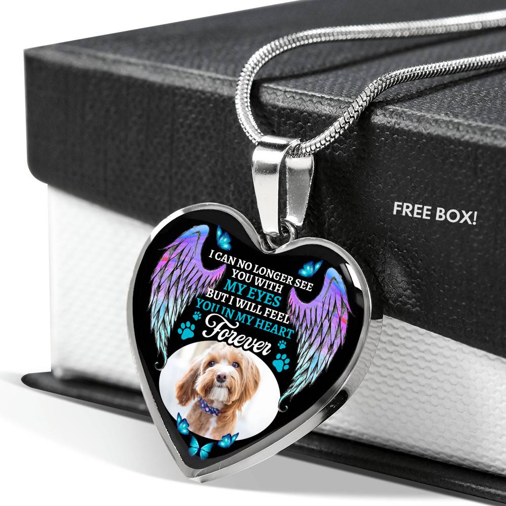 Personalized Photo I Can No Longer See You With My Eyes But I Will Feel You In My Heart Forever Hearts Pendant Necklace - Pet Loss Gift
