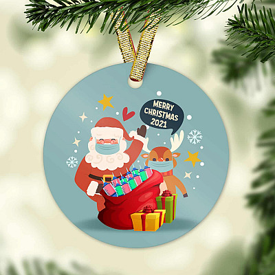 2021 Christmas Ornament Vaccinated Santa Claus and Reindeer Pandemic Decorative Christmas Ornament Keepsake