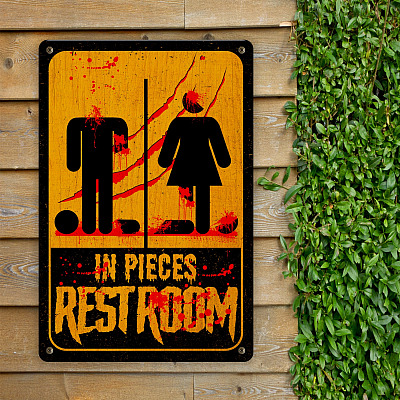 Bloody Restroom Decorative Metal Sign - Rest In Pieces Halloween Indoor Outdoor Decor