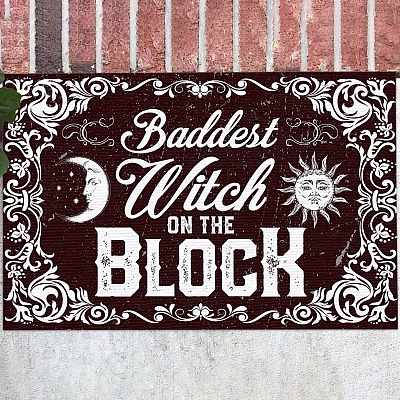 Baddest Witch On The Block Doormat - Outdoor Indoor Doormat - Funny Halloween Witch Sign