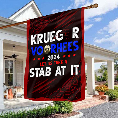 Vote Freddy Halloween Krueger Vooheers 2024 Election Decorative Flag - Scary Halloween Krueger Voorhees Let Us Take A Stab At It Flag