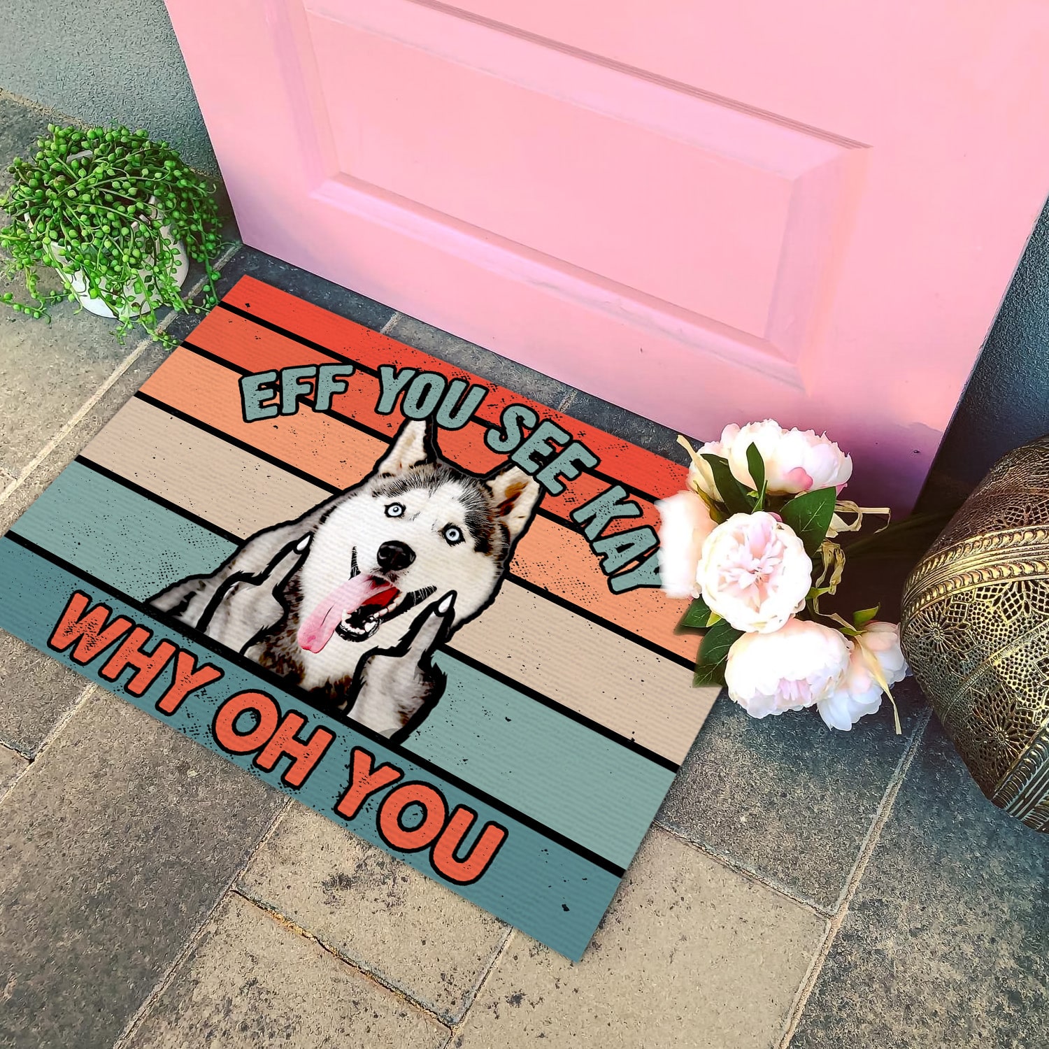 11Th. Why Oh You Husky (doormat) Doormat mockup 4