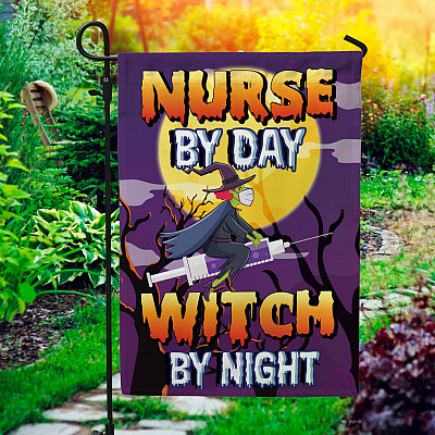 Halloween Nurse by Day Witch by Night Funny Decorative Garden Flag - Halloween House Flag Gifts for Nurse - Wall Flag
