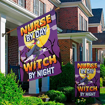 Alternative view of Halloween Nurse by Day Witch by Night Funny Decorative Garden Flag - Halloween House Flag Gifts for Nurse - Wall Flag