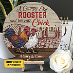 Personalized A Grumpy Old Rooster And His Cute Chick Live Here Wooden Door Sign - Front Porch Sign Outdoor Decor