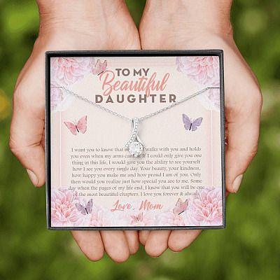 To My Beautiful Daughter My Hearts Walks With You Alluring Beauty Necklace - Daughter Necklace From Mom
