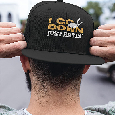 Alternative view of I Go Down Just Saying Scuba Diving Twill Cap - High-Profile Snapback Hat - Funny Diver Gifts