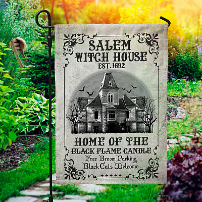 Vintage Salem Witch House Home of the Black Flame Candle Halloween Decorative Garden Flag - Witch House Flag - Wall Flag