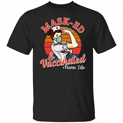 Masked and Vaccinated, Black, Unisex T-Shirt