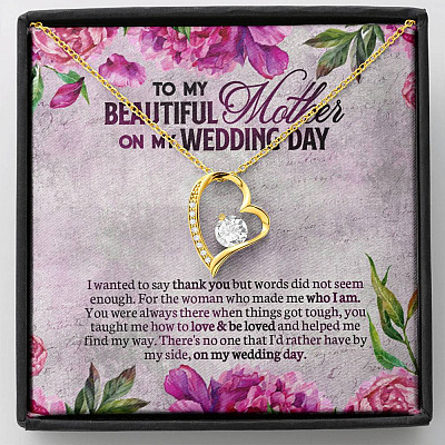 To My Beautiful Mother On My Wedding Day Interlocking Hearts Pendant Necklace - Mother Of The Bride Gifts From Daughter - Forever Love Necklace (18K Yellow Gold)