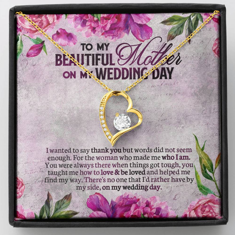 To My Beautiful Mother On My Wedding Day Interlocking Hearts Pendant Necklace - Mother Of The Bride Gifts From Daughter - Forever Love Necklace (18K Yellow Gold)