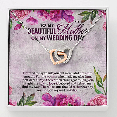 To My Beautiful Mother On My Wedding Day Interlocking Hearts Pendant Necklace - Mother Of The Bride Gifts From Daughter - Interlocking Hearts Necklace