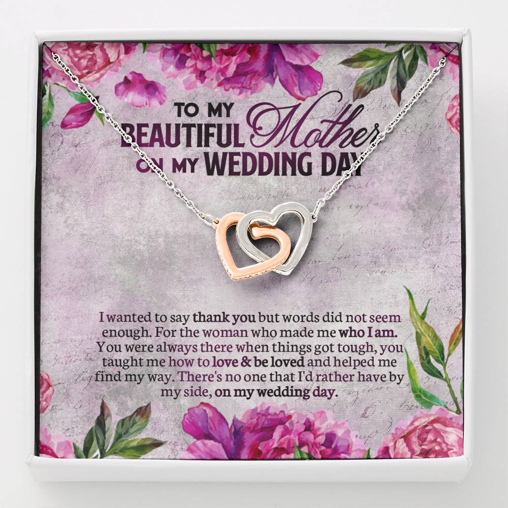 To My Beautiful Mother On My Wedding Day Interlocking Hearts Pendant Necklace - Mother Of The Bride Gifts From Daughter - Interlocking Hearts Necklace