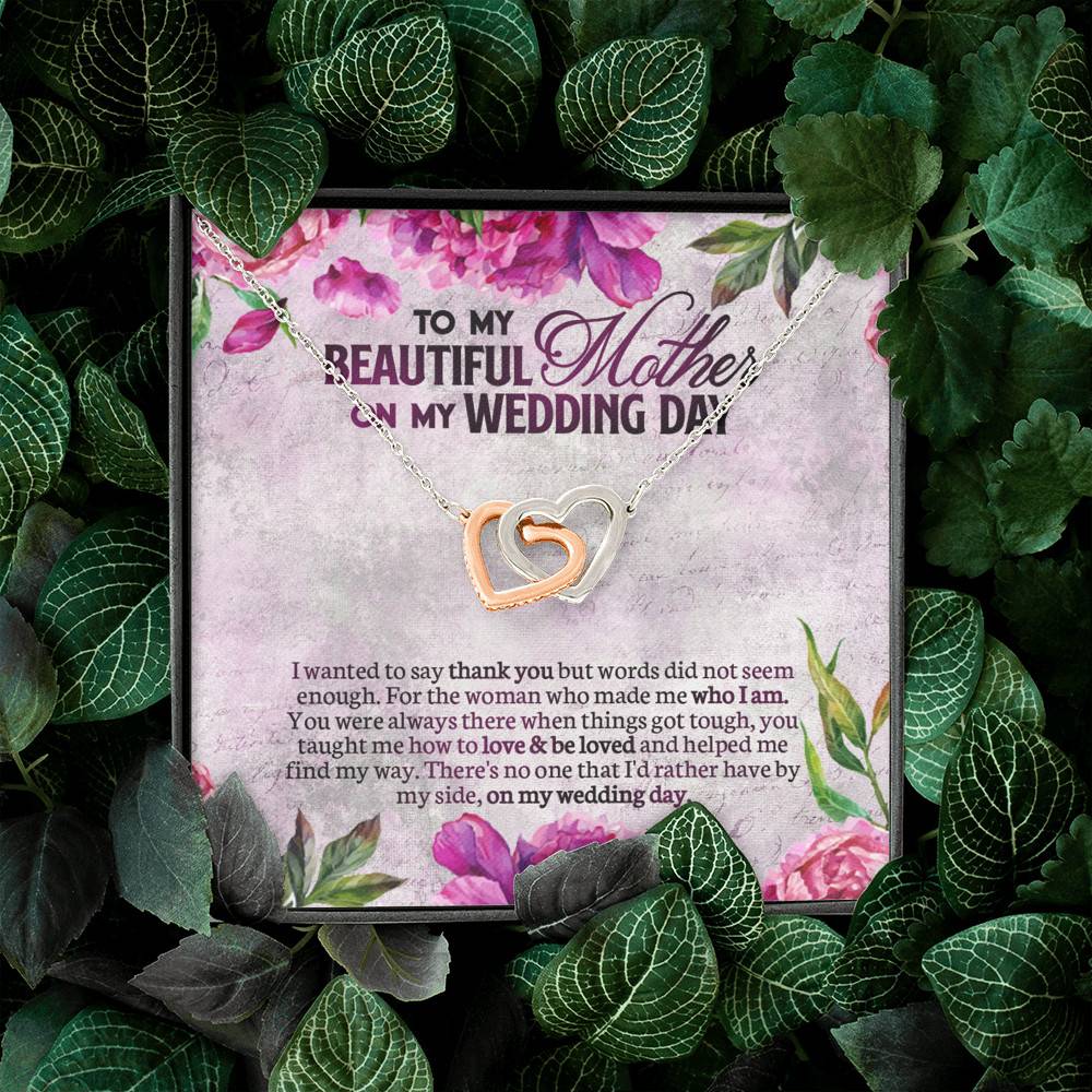 To My Beautiful Mother On My Wedding Day Interlocking Hearts Pendant Necklace - Mother Of The Bride Gifts From Daughter