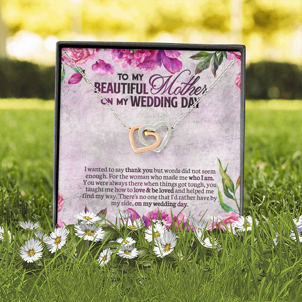 To My Beautiful Mother On My Wedding Day Interlocking Hearts Pendant Necklace - Mother Of The Bride Gifts From Daughter